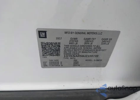 2018 Cadillac Xt5 Standard z USA, uszkodzony, nr VIN 1GYKNARS8JZ159733